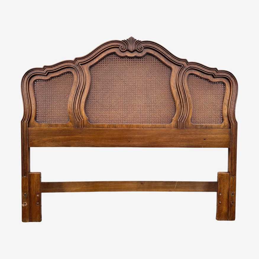 French Provincial Queen Headboard by Thomasville - Vintage Wood & Rattan Cane French Country Style Full Bedroom Furniture - image 0