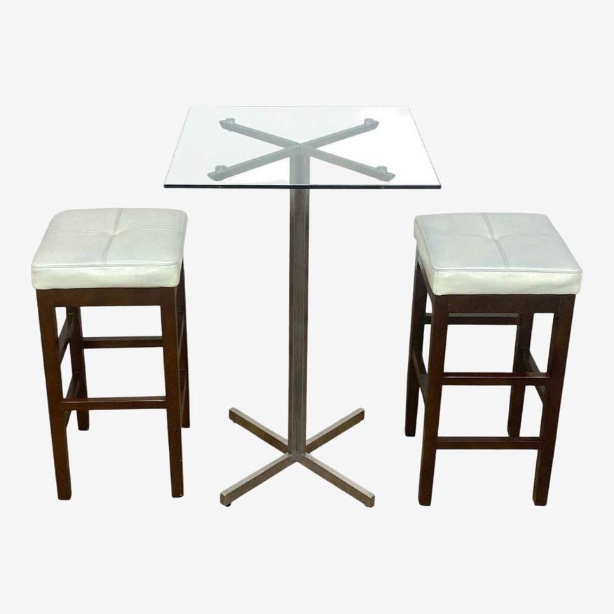 Modern 2-Seater Glass Top Pub Table with Matching Stools - image 0