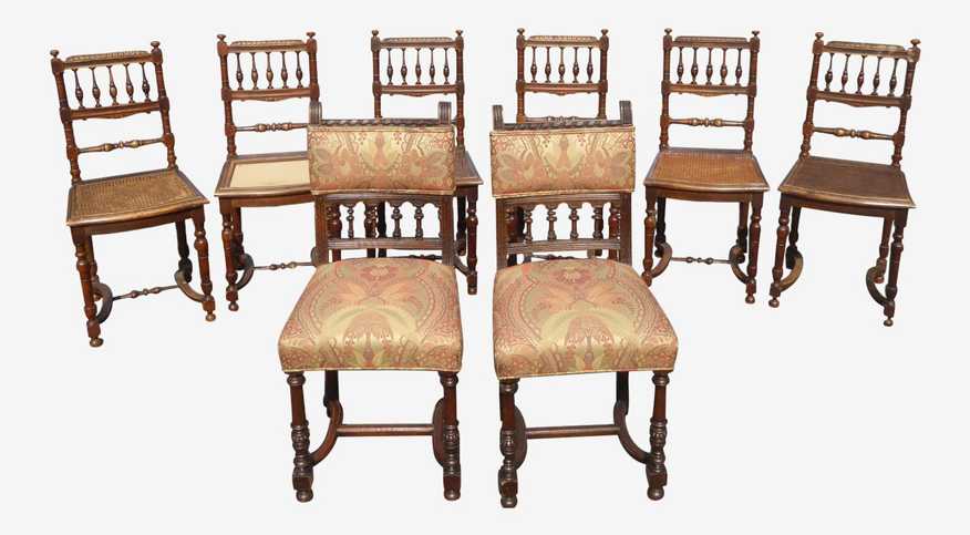 Vintage Ornate Spanish Style Dining Room Chairs W Cane Seats - Set of 8 - image 0