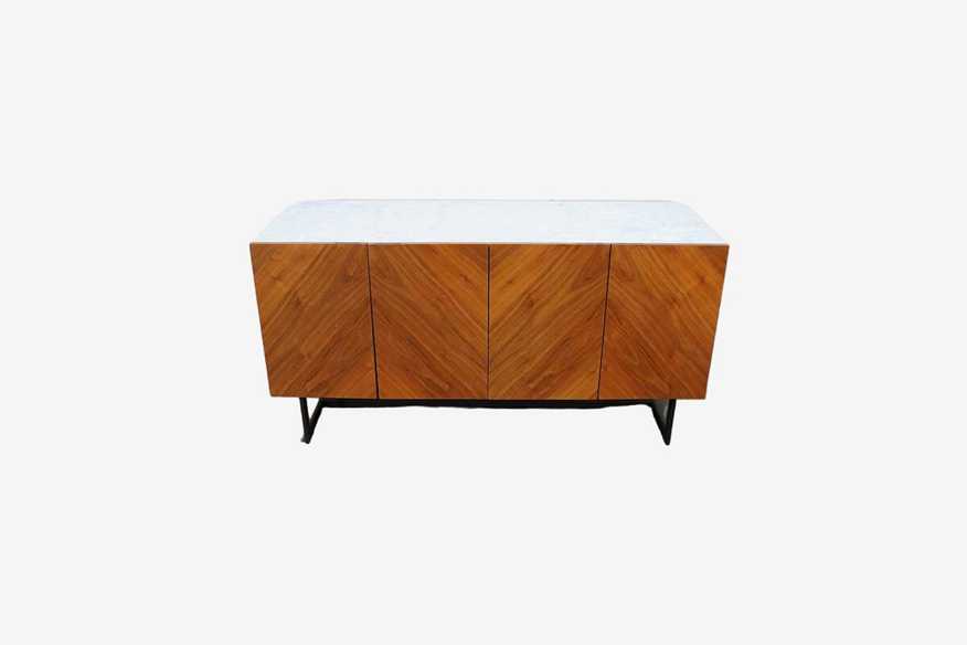 CB2 Suspend Walnut Wood Media Console w/ White Marble Top - image 0