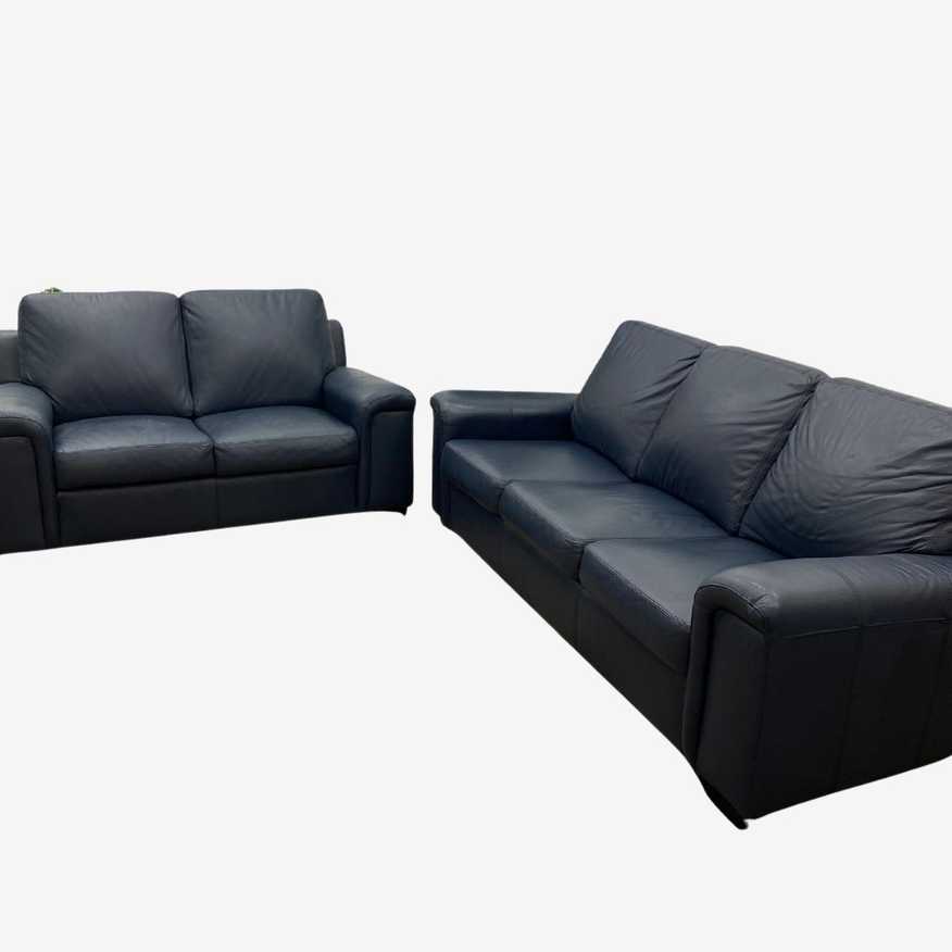 Navy Blue Leather Living Furniture Couch Set - image 0