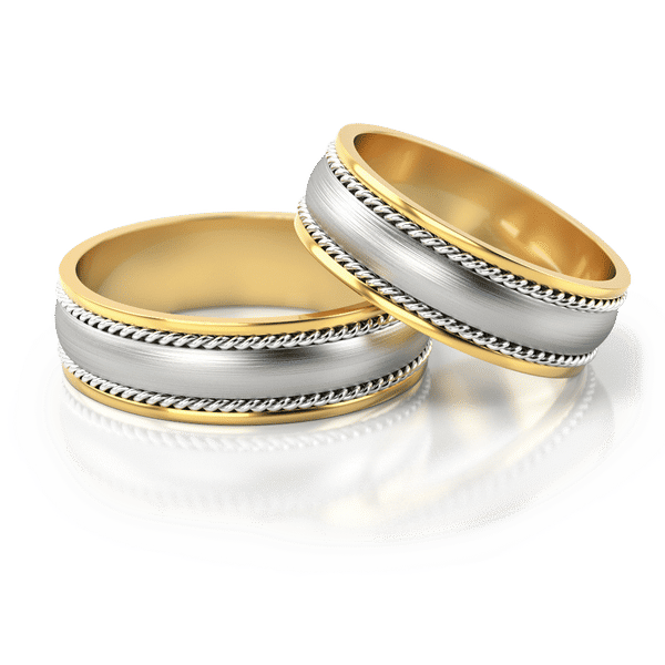 Półokrągłe dwukolorowe obrączki z warkoczami i matowym środkiem