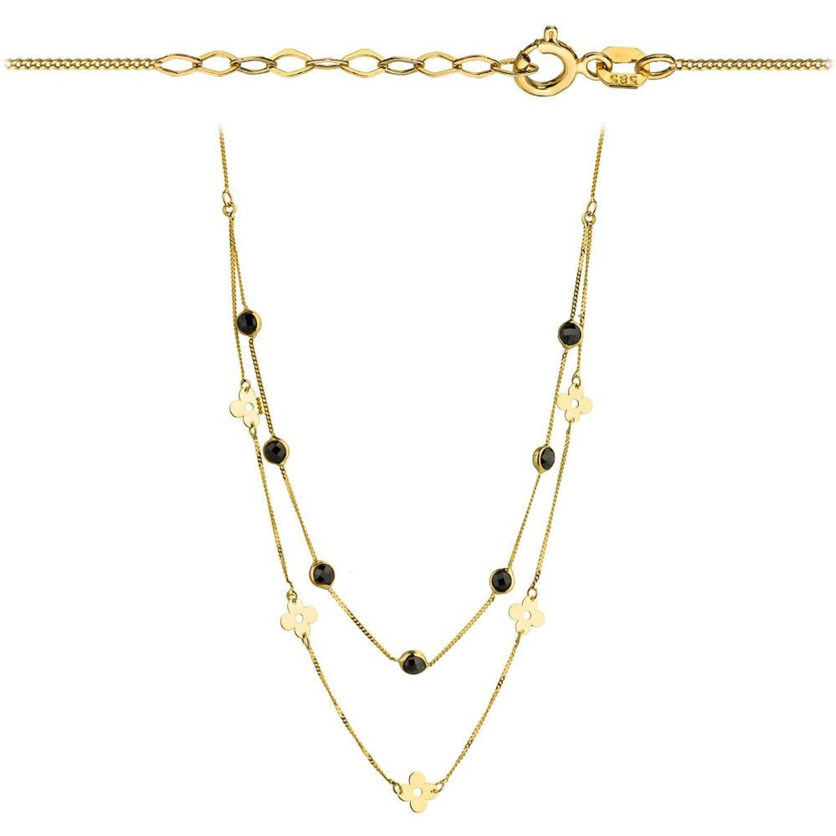 Naszyjnik z pełnymi kwiatkami i czarnymi kamieniami