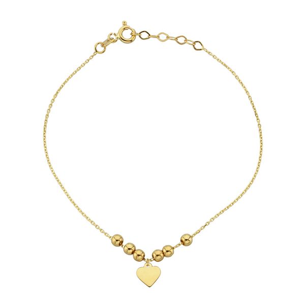 Złota bransoletka z gładkimi kuleczkami i serduszkiem