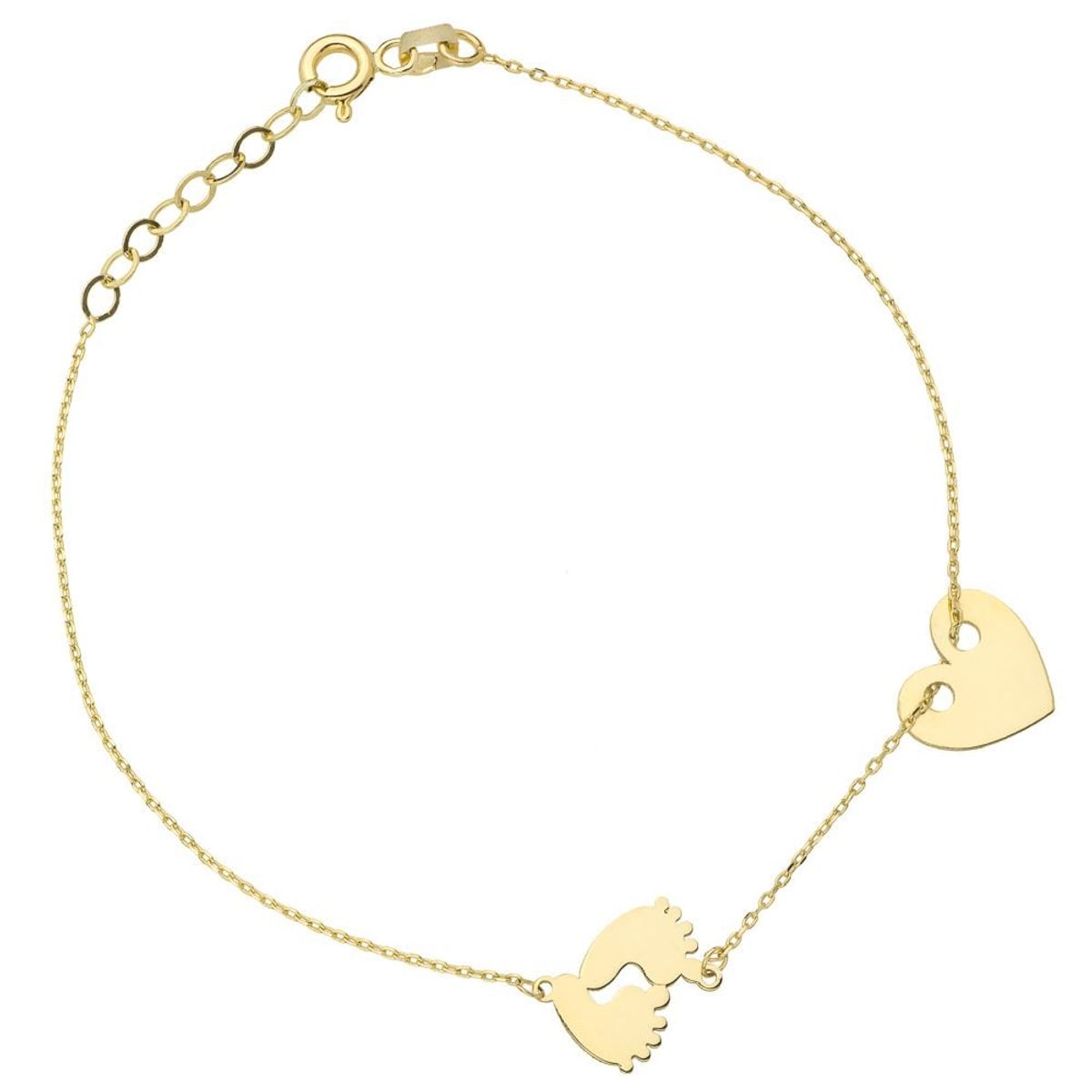 Złota bransoletka Celebrytka z serduszkiem i stópkami