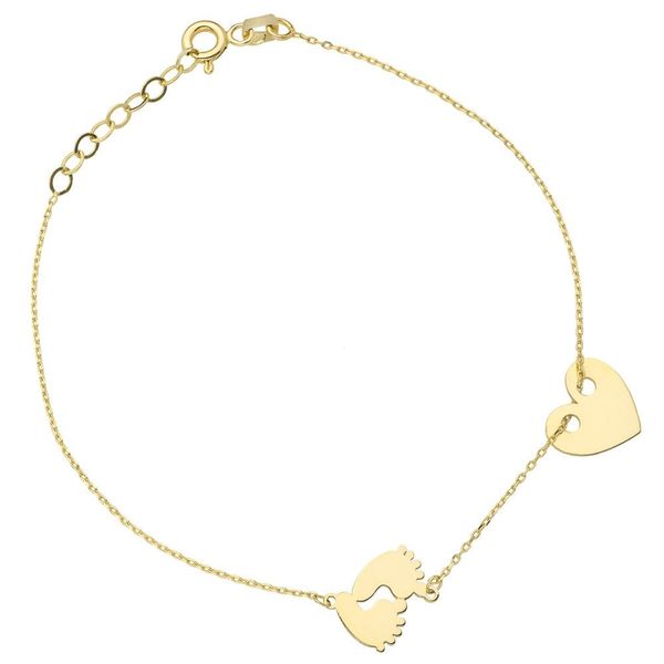 Złota bransoletka Celebrytka z serduszkiem i stópkami
