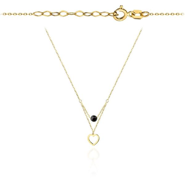 Złoty naszyjnik z czarnym kamieniem i sercem