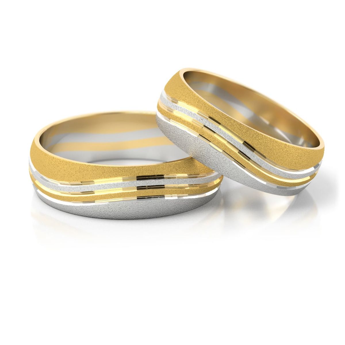 Złote obrączki ślubne - półokrągłe, dwukolorowe