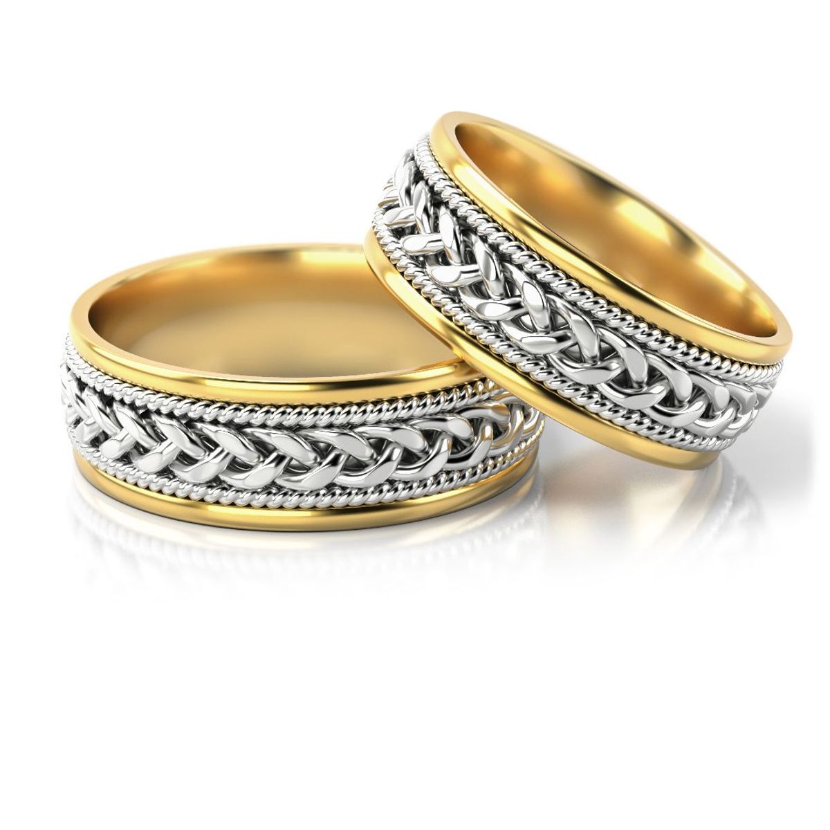 Złote obrączki ślubne - półokrągłe, dwukolorowe