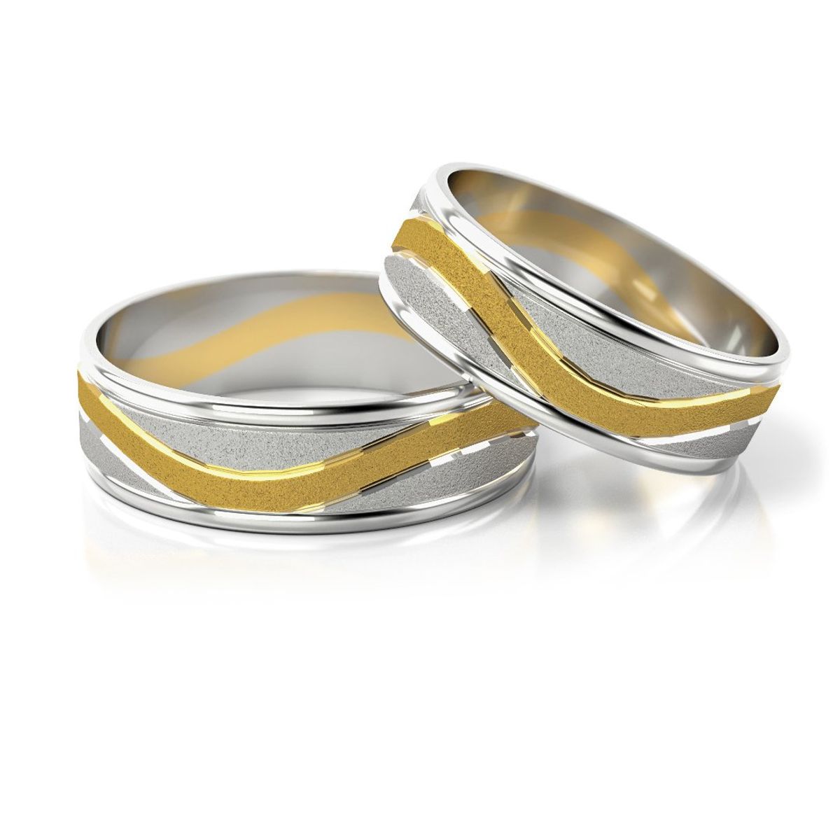 Płaskie dwukolorowe obrączki z matowymi zdobieniami