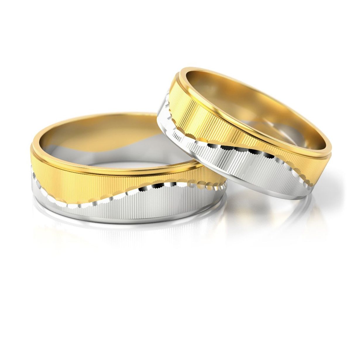 Płaskie dwukolorowe frezowane obrączki ślubne
