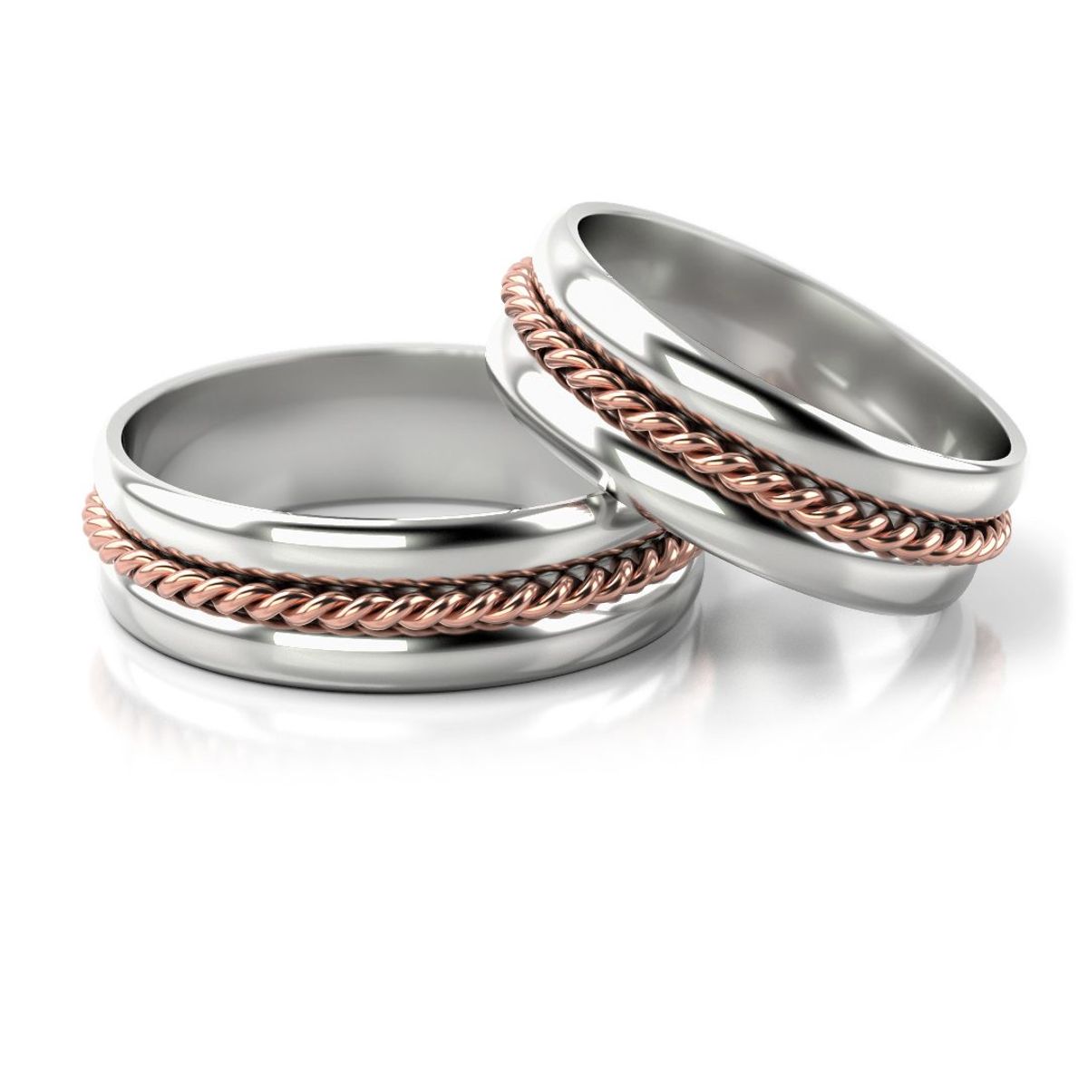 Złote obrączki ślubne - półokrągłe, dwukolorowe