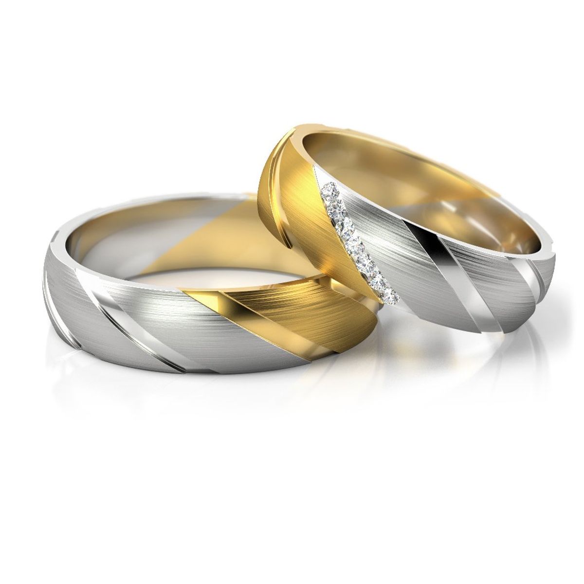 Złote obrączki ślubne - półokrągłe, dwukolorowe