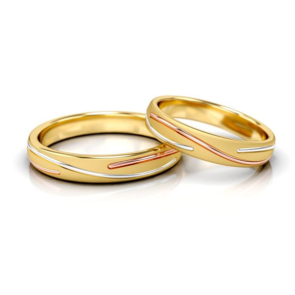 Złote obrączki ślubne - półokrągłe, trzykolorowe