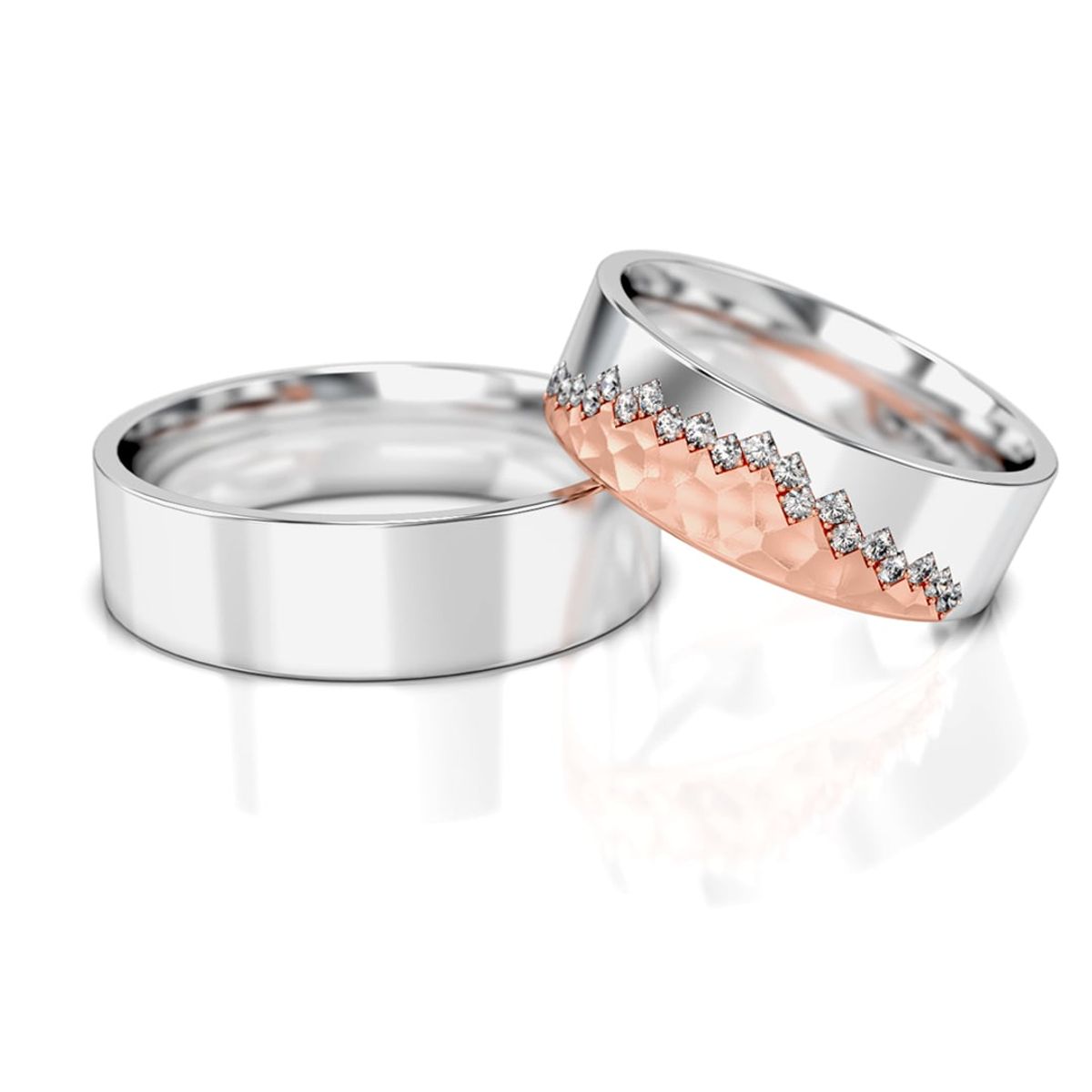 Złote obrączki ślubne - płaskie, dwukolorowe