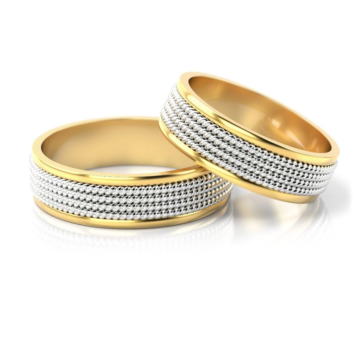 Złote obrączki ślubne - płaskie, dwukolorowe