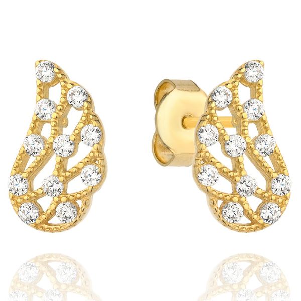 Złote kolczyki skrzydła z cyrkoniami