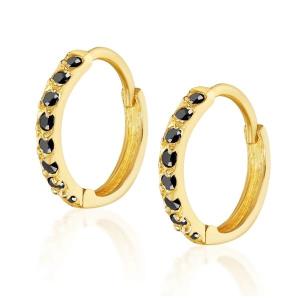 Złote kolczyki kółeczko wysadzane czarnymi cyrkoniami