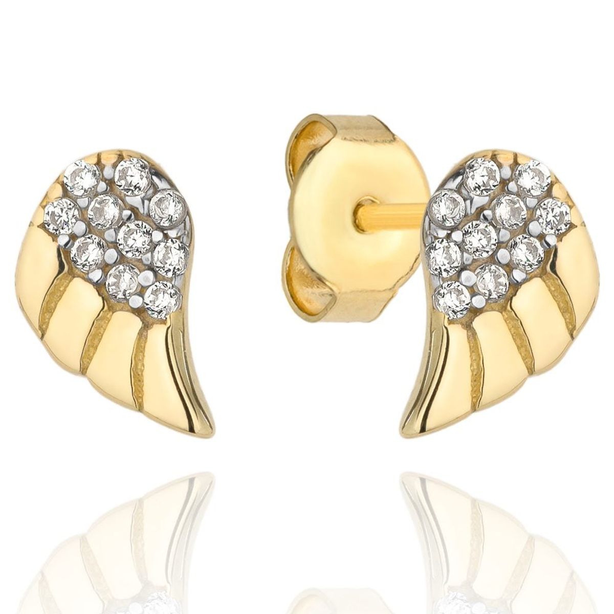 Złote kolczyki skrzydła anioła z cyrkoniami