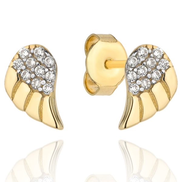 Złote kolczyki skrzydła anioła z cyrkoniami