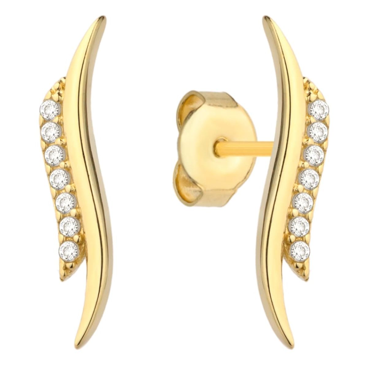 Złote kolczyki z cyrkoniami - Delikatna fala