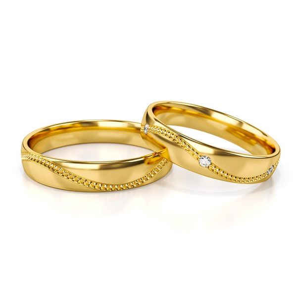 Złote obrączki ślubne - półokrągłe, zdobione