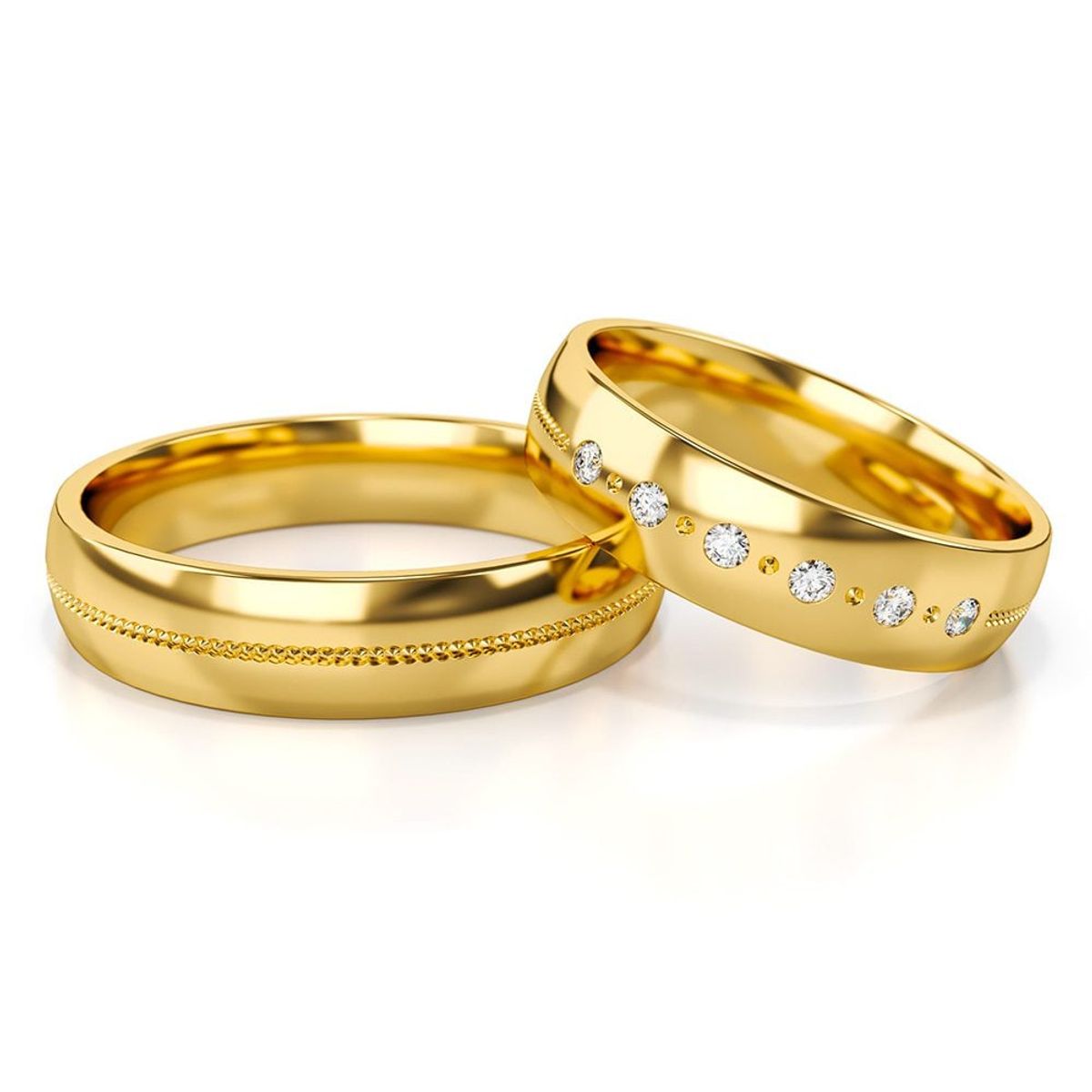 Złote obrączki ślubne - półokrągłe, zdobione