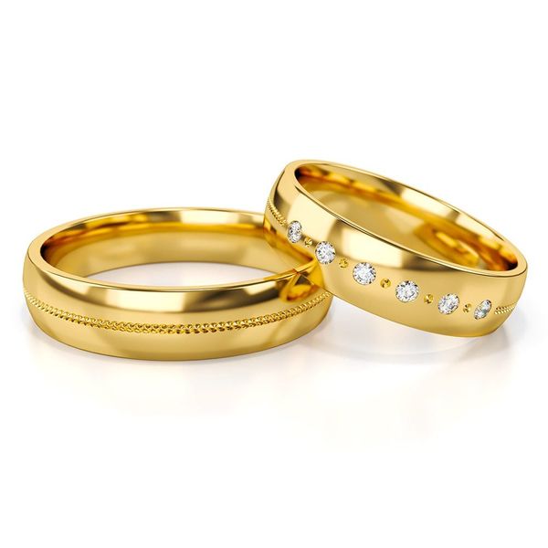 Złote obrączki ślubne - półokrągłe, zdobione