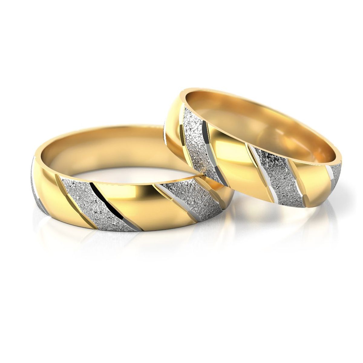 Złote obrączki ślubne - półokrągłe, dwukolorowe