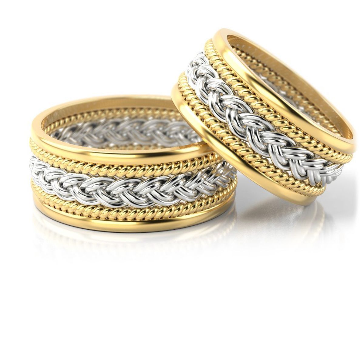 Złote obrączki ślubne - płaskie, dwukolorowe