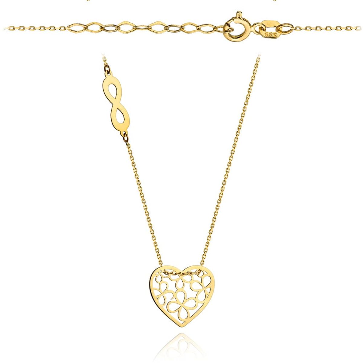 Złoty naszyjnik ażurowe serce z nieskończonością