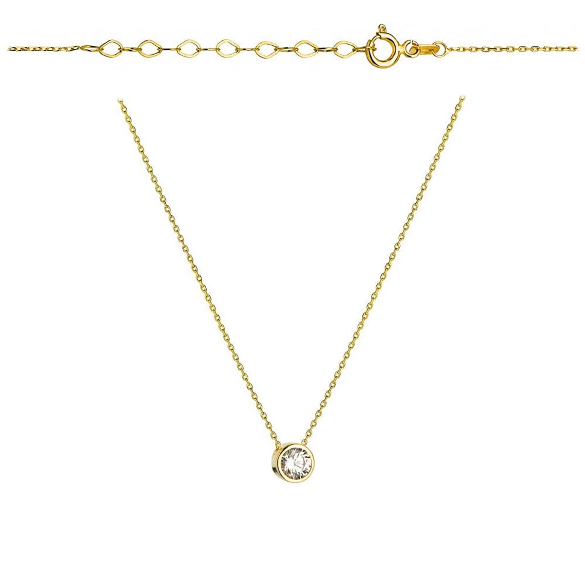 złoty naszyjnik z cyrkonią w złotej oprawie