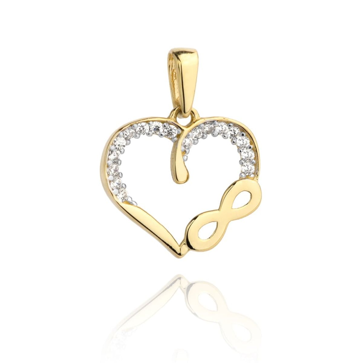 Złota zawieszka serce z cyrkoniami oraz znakiem nieskończoności