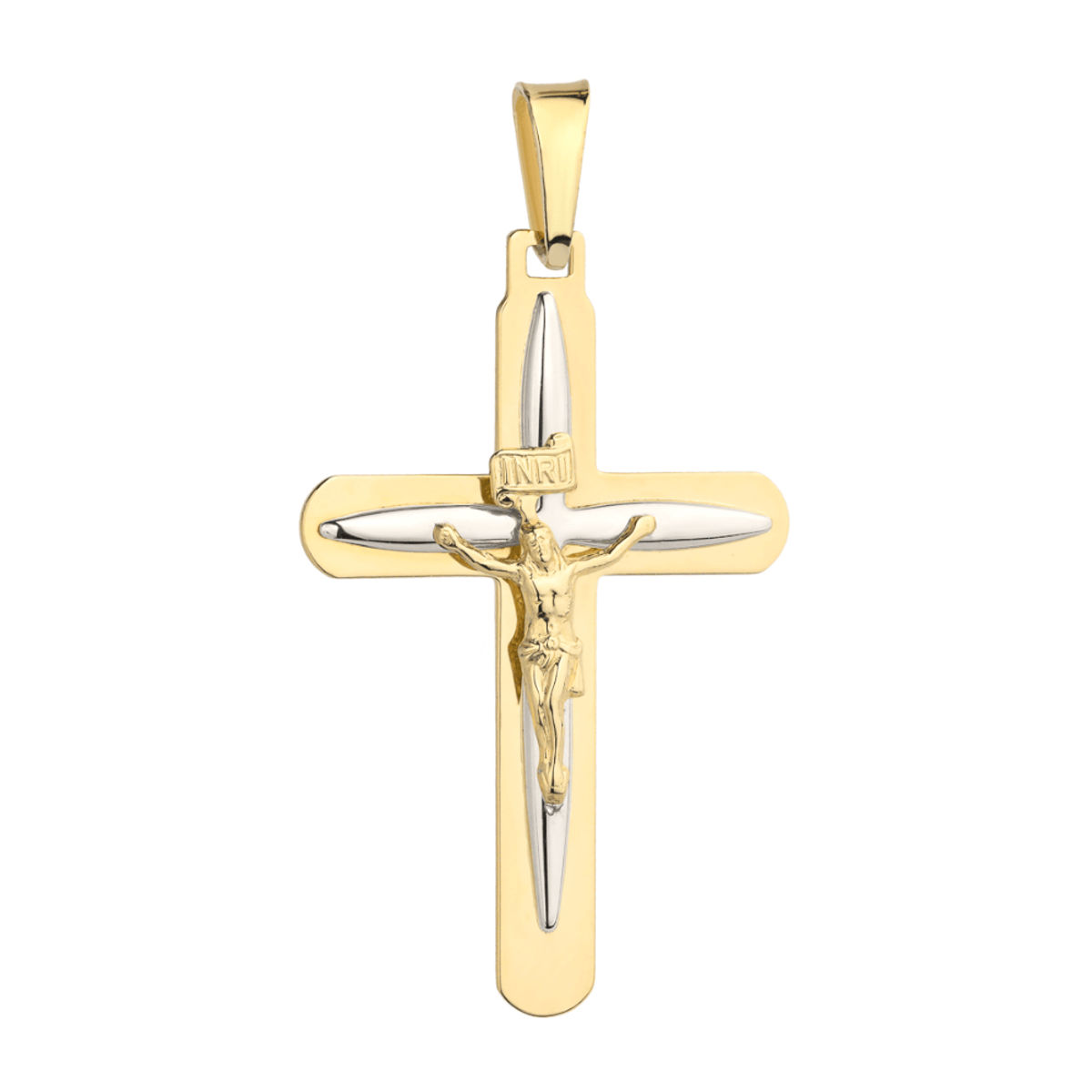 złoty krzyżyk wypukły z pasyjką