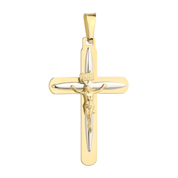 złoty krzyżyk wypukły z pasyjką