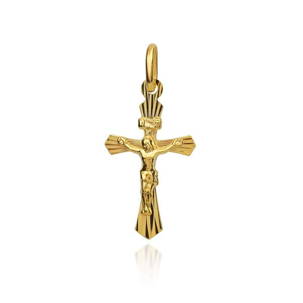 złoty krzyżyk grawerowany z pasyjką