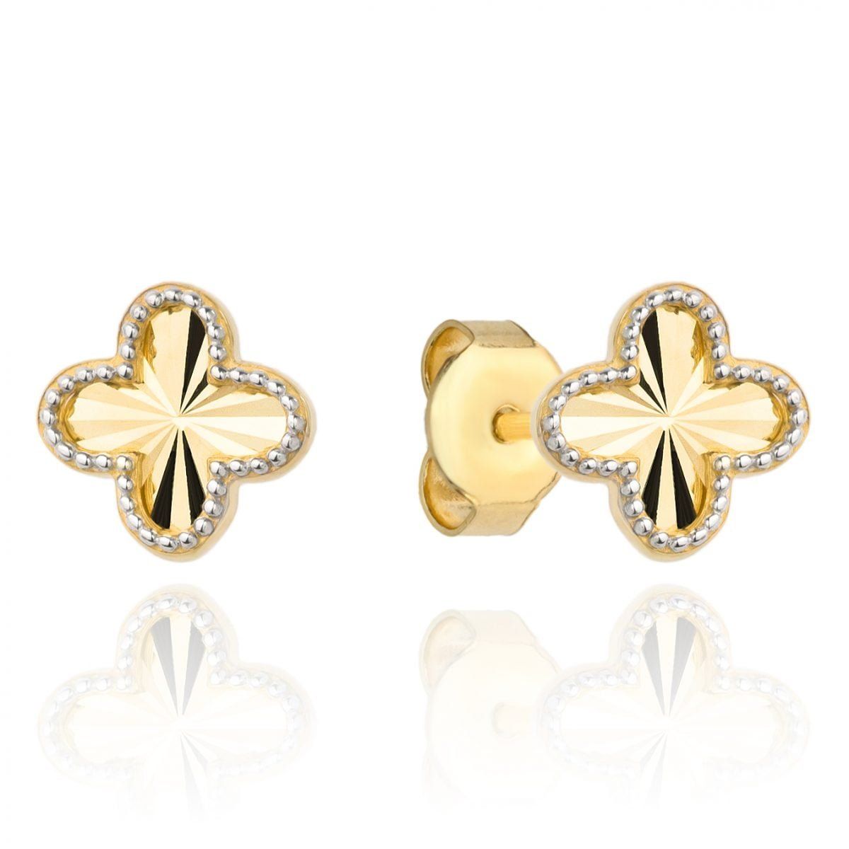 Złote kolczyki koniczynki z zapięciem sztyft