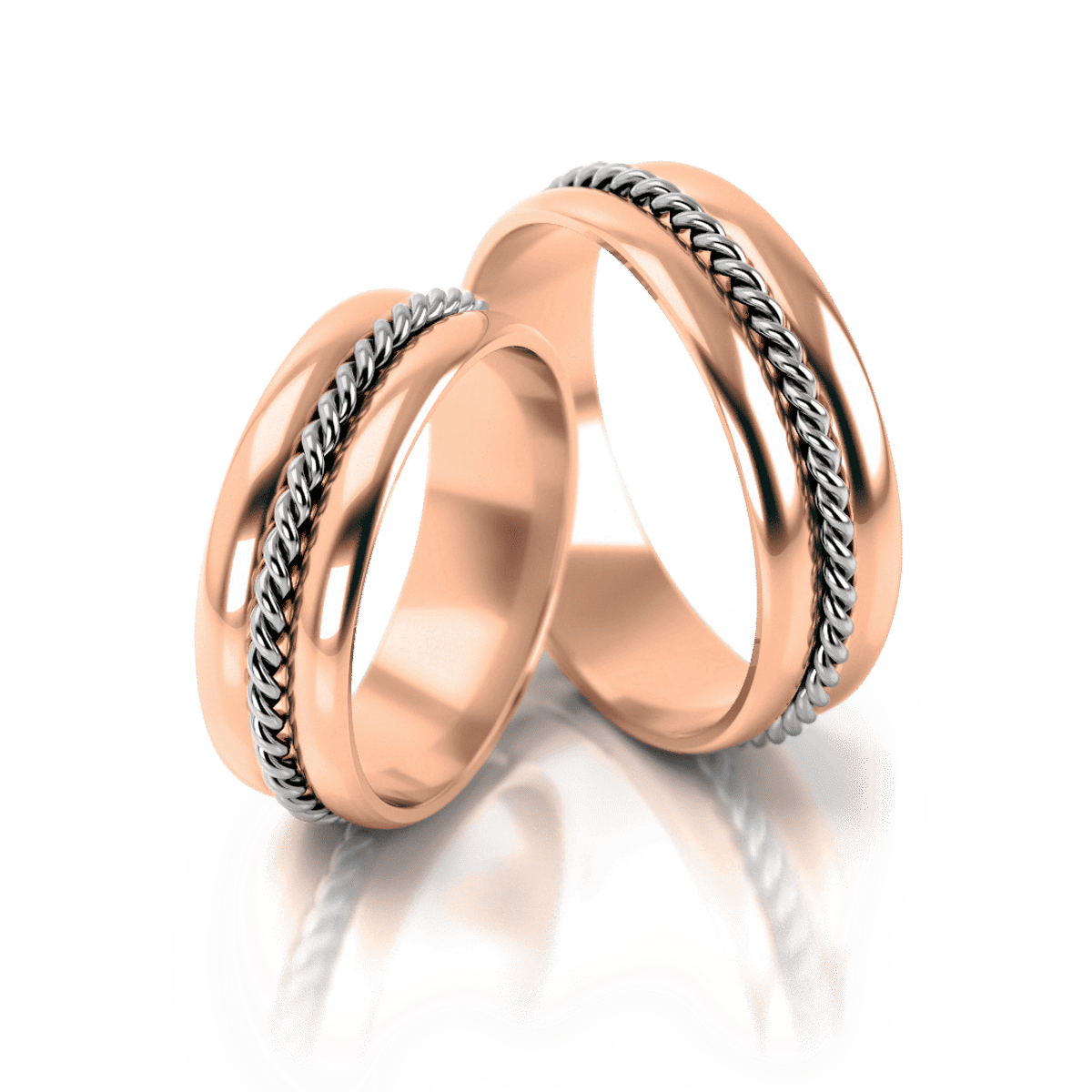 Półokrągłe dwukolorowe obrączki z ozdobnym warkoczem