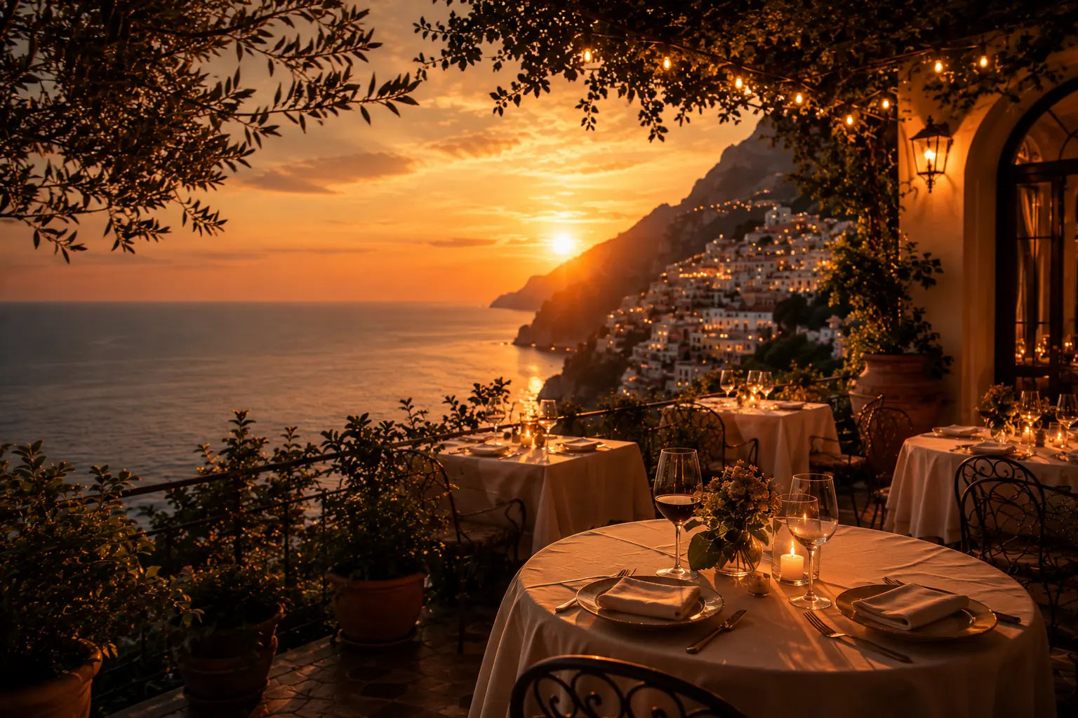 Italian cliffside at sunset