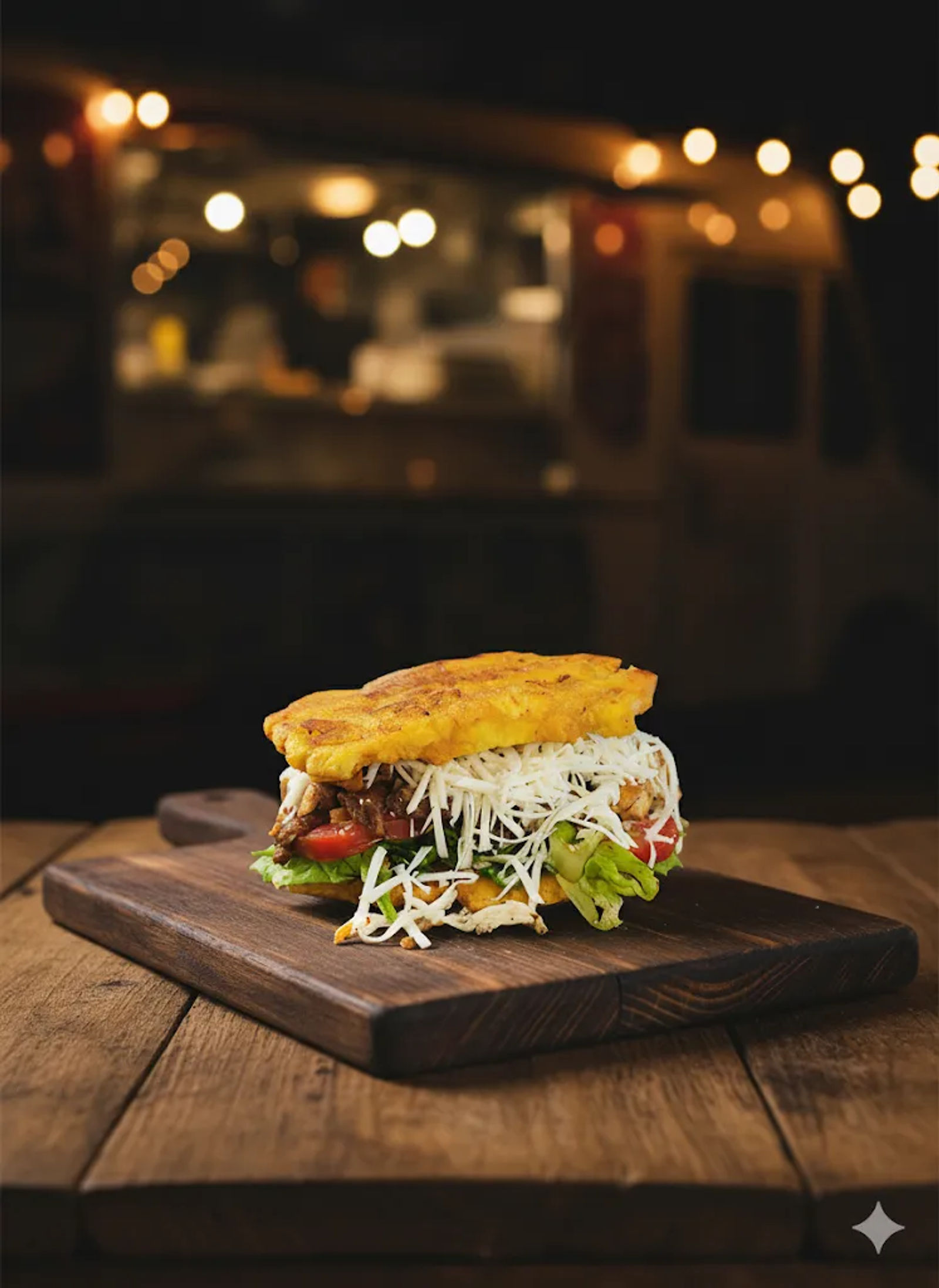 Patacón venezolano mixto gigante en Pedregal Panamá Mega Burger 507