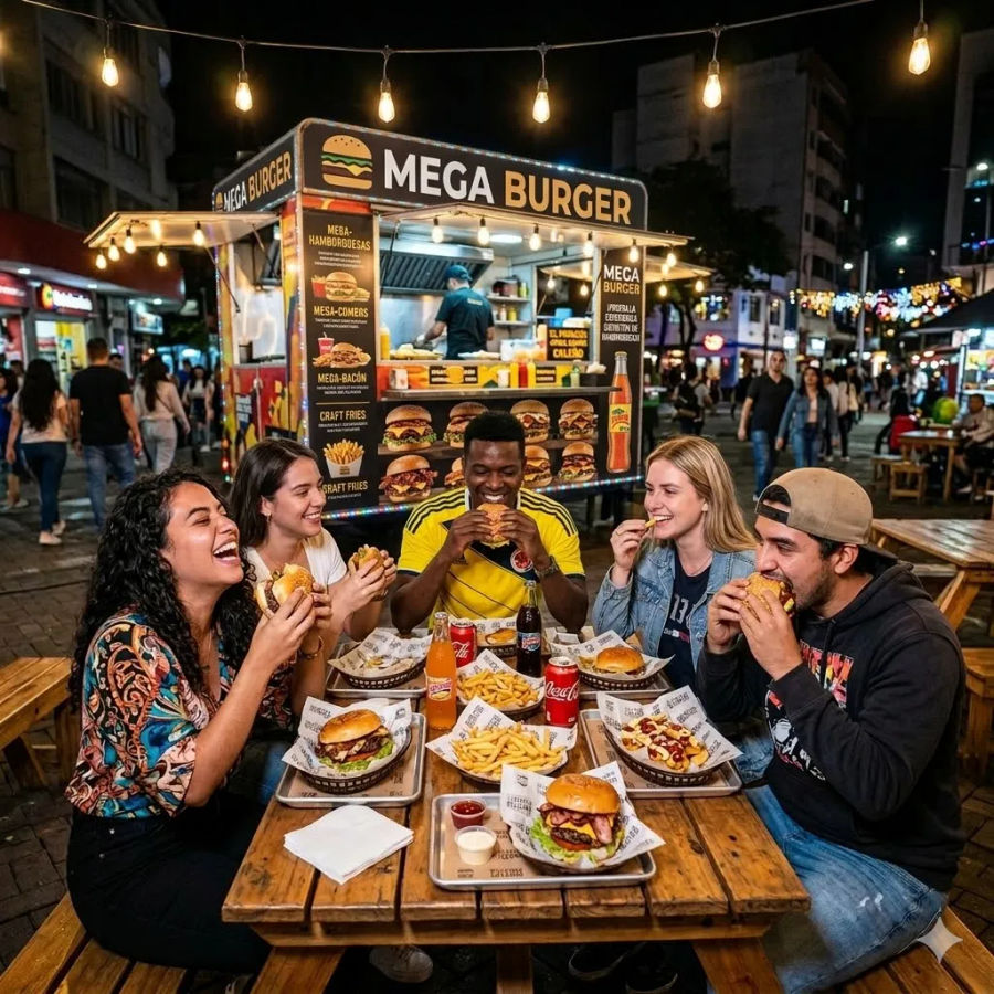 Clientes disfrutando el menú de Mega Burger 507 en Pedregal