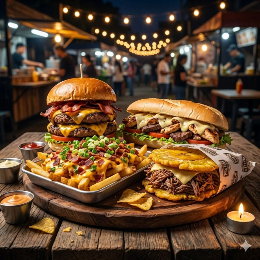 Menú de comida rápida en Pedregal Panamá hamburguesas pepitos patacones