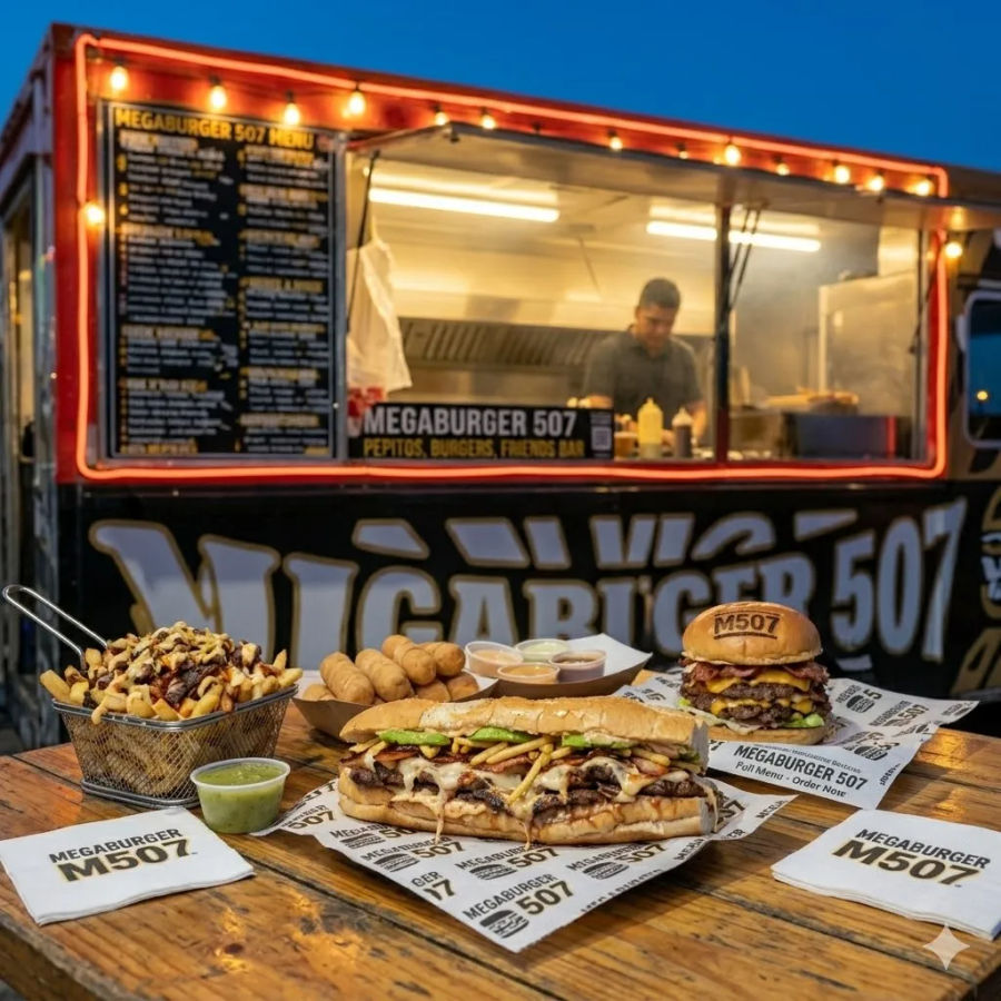 Menú completo de pepitos y comida rápida Mega Burger 507