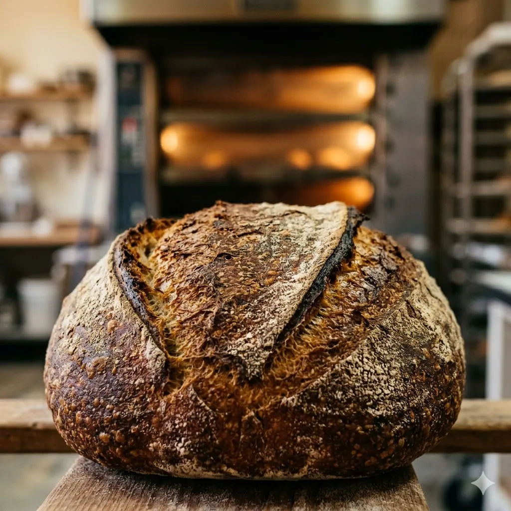 Pan artesanal de masa madre recién horneado