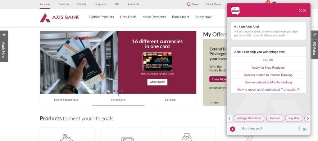 Axis bank chatbot