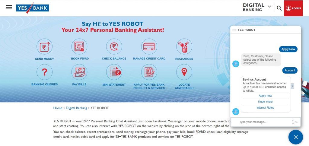 Yes Bank chatbot