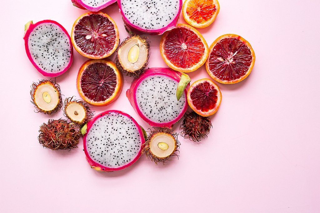 Cut sections of fruits