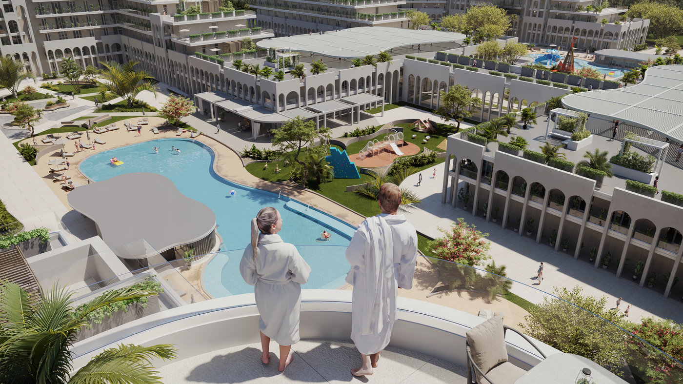 Территория Sun Garden с бассейнами — визуализация