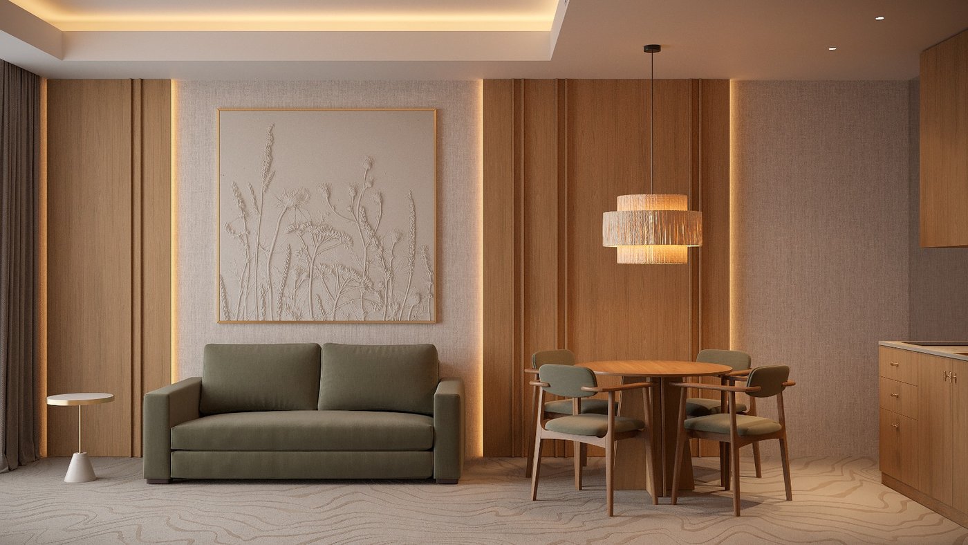 Sun Garden — гостиная номера, архитектурная визуализация