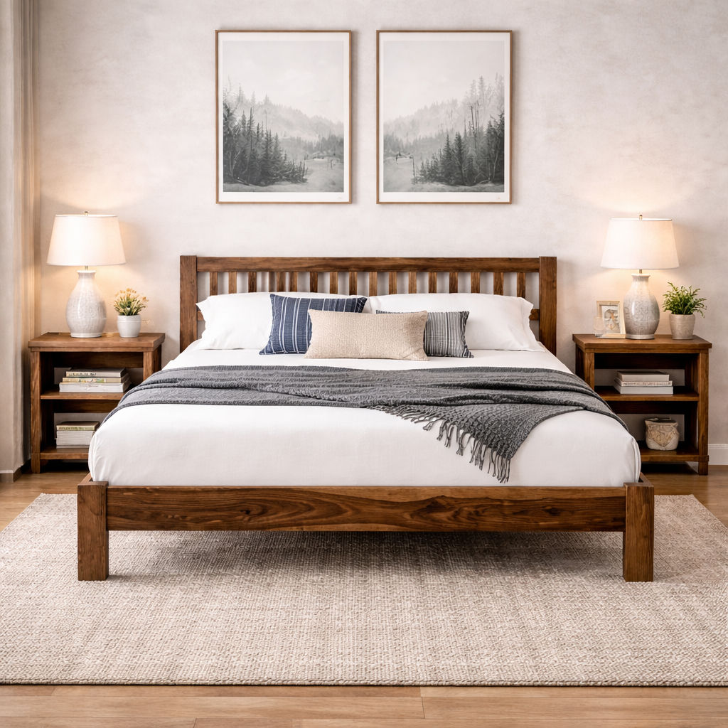 Solid Wood Double Bed |Mahogany Finish | Urban Ladder